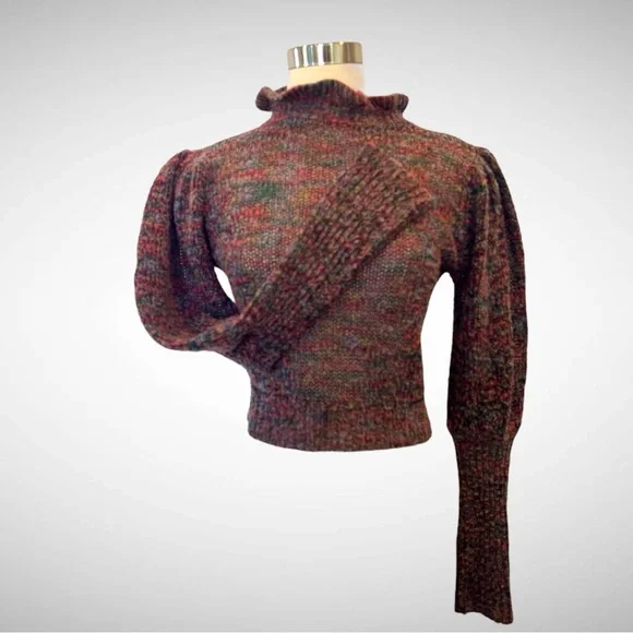 Vintage 80s Marled Knit Cropped Leg Mutton Balloon Purple Pink Sleeve Sweater 🔥 - Picture 9 of 10